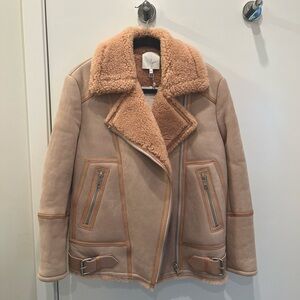 Joie Pink Shearling Sheepskin Lamb Fur Motorcycle Jacket